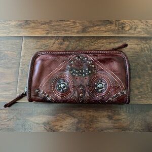 Campomaggi Burnt Red Leather Wallet W/Metal Rivet Embellishments & Details RARE